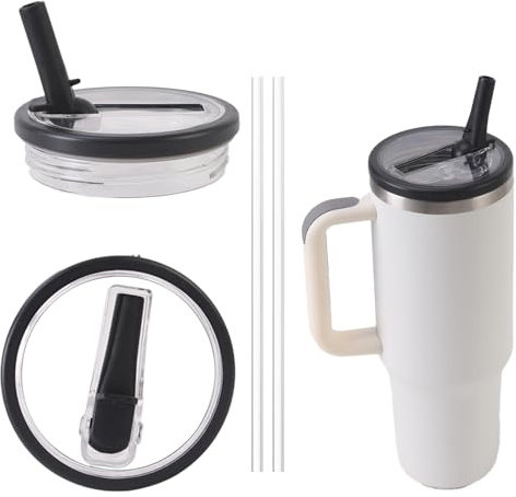 Tapas de popote de repuesto para vaso Stanley Quencher de 40 onzas, paquete de 2 fundas reutilizables compatibles con Stanley Cup, a prueba de fugas, resistente a salpicaduras (negro)
