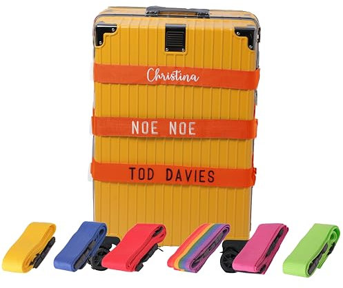 Personalisierter bestickter Gepäckgurt – individueller Name, monogrammierter Koffergurt für sichere Reisen, einfache Gepäckidentifizierung,Geschenk für Vielflieger und Reiseliebhaber (Orange)