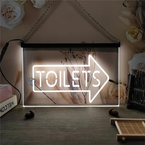 LED Neon Toilette Cartello Moderno Freccia Destra Toilette Luce Decorazione Della Parete con Dimmer Alimentazione USB Luminoso Bianco Glow 60x40cm