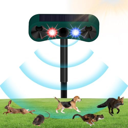 SKIKHN Répulsif Chat Ultrason, Répulsif pour Chats Solaire, Animaux à ultrasons avec détecteur de Mouvement, IP55 étanche, 4 Modes, Efficace Contre Les Chats, Chiens, Oiseaux, Renards, Rats