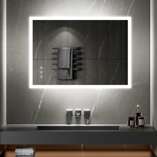 SANIVERRE TEMEO Miroir Mural LED Lumineux 70 x 100 cm réversible (2100 LMS) Tactile : antibuée + intensité et Couleur réglables - Salle de Bain