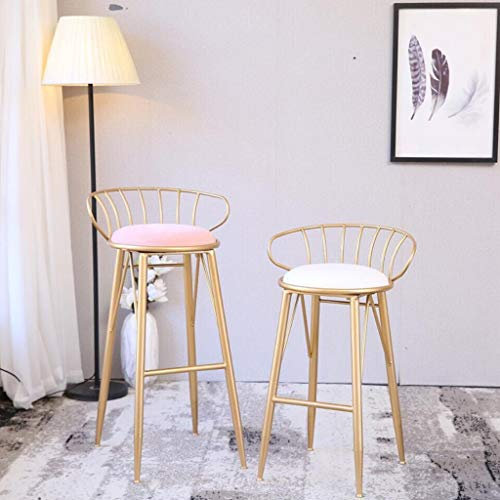 Barhocker im nordischen Stil mit goldfarbenem Schmiedeeisen-Stoff und elegantem Design, perfekt für Café und Make-up, Weiß/Rosa
