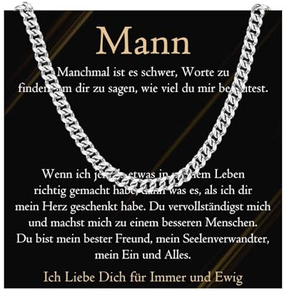 PDTU Geschenke für Männer, Edelstahlkette für Männer zum Valentinstag, Halskette an Meine Mann, Liebes Geschenk für Mann Herren zum Hochzeitstag Jahrestag Geburtstag Weihnachten