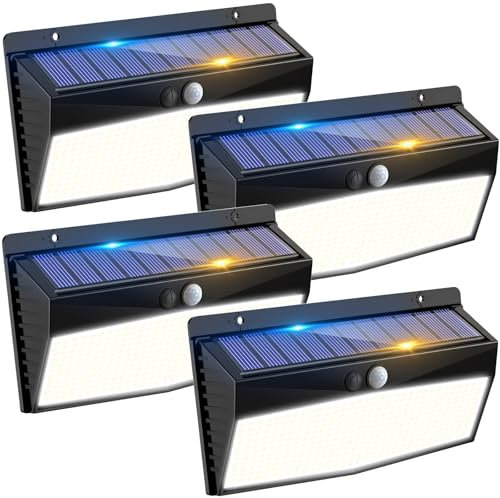Peasur 368LED Solarlampen für Außen mit Bewegungsmelder, Solarleuchten Lampe Outdoor 3 Modi IP65 Wasserdichte Solar Wandleuchte für Garten Garage Deck, 4 Stück