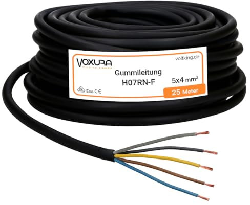 Voxura H07RN-F 5x4 mm² 25 Meter Gummileitung flexibel mit Schutzleiter 5G4 UV-resistent ölbeständig für Außenbereich Campingkabel Baustellenkabel