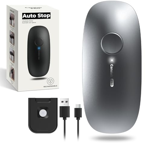 Canslab Ultrablade PRO - Apriscatole elettrico ricaricabile tramite USB, per anziani con artrite, apriscatole automatico One Touch, bordo liscio, apriscatole di piccole dimensioni, grigio titanio