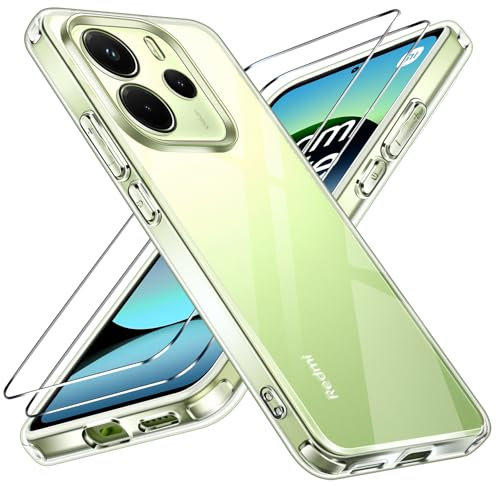 ivoler Nie Vergilbung Klar Hülle für Xiaomi Redmi Note 14 4G (Nicht für Redmi Note 14 5G), 1 Handyhülle mit 2 Stück Panzer Schutz Glas, Stoßfest Transparent Schutzhülle Dünn Durchsichtige Case
