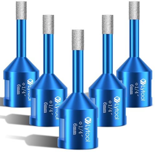 Diamant Fliesenbohrer 6 mm, Lytool 5 tlg Diamantbohrer Glasbohrer für M14 Winkelschleifer zum Bohren von Fliesen, Glas, Marmor, Granit, Feinsteinzeug