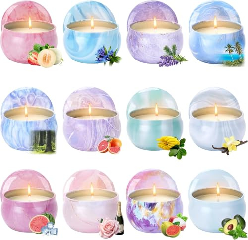 Duftkerzen Geschenkset, 12er Pack Duftkerzen für Zuhause, 320 Stunden lange Brenndauer Sojawachs Aromatherapie Kerzen Set, Geburtstagsgeschenke für Frauen mit Geschenkbox, Weihnachtsgeschenke