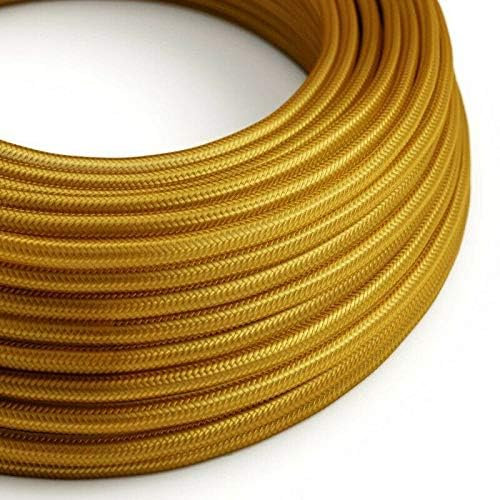 Braided Vintage Cable Fabric Covered Lighting Flex Cable 10m Pack Length, 3-Core 8Amp (0.75mm) Electrical Wire, Texitile Cord Round Pendant Wires for Chandeliers and Lamps Applique Lampshades (Gold)