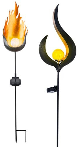 GLOBO LED Solarlampe Außenleuchte Erdspieß Gartendeko Flammen Design Stecklampe Gartenleuchte Flammen Design, 2er Set