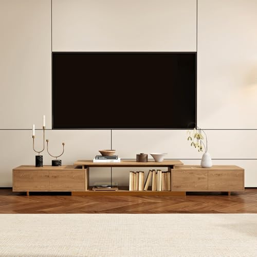 Homary Extendable TV Unit, Natural Wood TV Stand, for Living Room | Extendable design,Spacious storage,Suitable for living rooms and bedrooms
