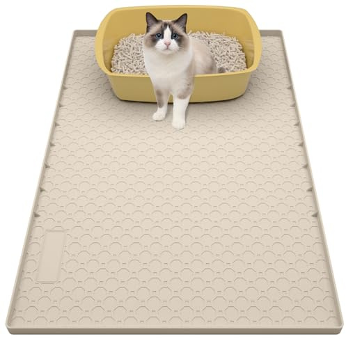 Tappetino in silicone per lettiera per gatti grande 86cm x 57cm,tappetino per gatti per lettiera, antiscivolo e impermeabile, bordi rialzati
