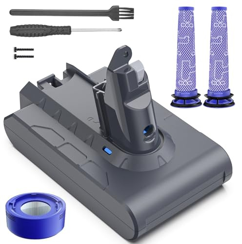 Keenstone Batteria per Dyson V6 8000mAh, Batteria Compatibile con Dyson V6 DC58 DC59 DC61 DC62 DC72 DC74, Alta Capacità, con 3 Filtri Lavabili
