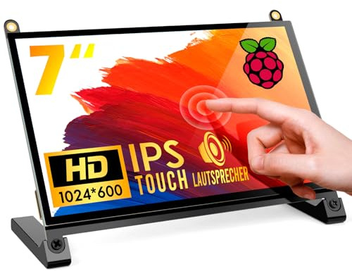 ROADOM 7 Raspberry Pi Bildschirm, IPS 1024×600, Responsive Touch-Display mit integrierten Dual-Lautsprechern, HDMI-Eingang, kompatibel mit Raspberry Pi 5/4/3, treiberfrei