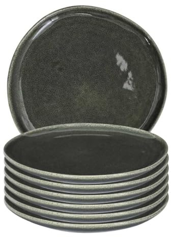 AltoBuy Set de 6 Assiettes Plates en céramique au grés du Temps Vert (Ø27cm) - Maka