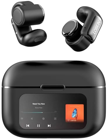 LOBKIN Open Earbuds, Auriculares Abiertos Clip Inalámbricos Bluetooth 5.4 con Pantalla LED y 4GB de Memoria, Micrófono HD Incorporado, 36 Horas de Reproducción