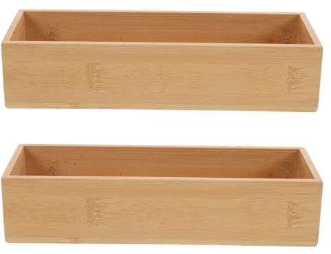 TINEASUR 2pcs Small Bamboo Storage Boxes without Lid, Wooden Organizer for Home Sundries, Makeup and Jewelry Display, Desktop Craft Storage Containers