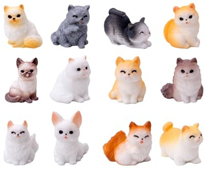 Artistic Resin Cats Model Figure Sculpture Set of 12 Collectible Animal Figurine Doll House Furniture Display Accessories Doll House Furniture