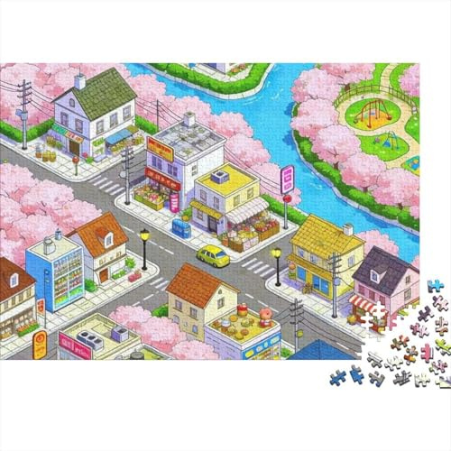 Märchendorf 1000 Stück Premium Karton Pixel-Kirschblock Puzzle, Bildungsherausforderung Erwachsene & Teenager, Geistentspannung, Geschenk & Familien-Aktivität 70x50cm/1000pcs