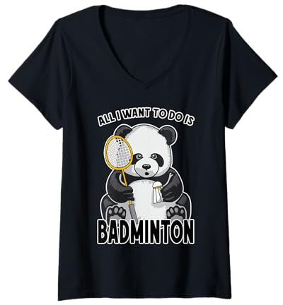 Femme Panda Badminton, Tout ce Que Je Veux Faire, C'est Un Adorable Joueur d'ours T-Shirt avec Col en V