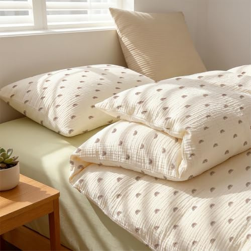 Nayoroom Musselin Kinderbettwäsche 135x200 cm Baumwolle Kinder Bettwäsche | Oeko-TEX Standard, Bettbezug 135x200 cm mit Kissenbezug 80x80 cm, für Mädchen, Atmungsaktiv & Hautfreundlich, Regenbogen