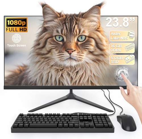 All-in-One Desktop Computer with 23.8 FHD Multi-Touch Display, All-in-One PC Alder Lake-N95 processor(Up to 3.4GHz) 16GB RAM 512GB SSD Features Dual-Band WiFi Bluetooth and Wired Keyboard with Mouse