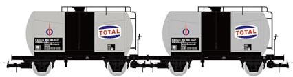 Rivarossi HR6565 FS, 2er-Packung 2-achsige Kesselwagen „Total“ Silber, Ep. III Eisenbahn 2X Waggons
