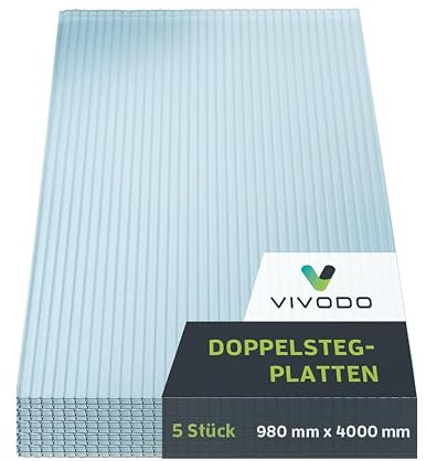 Vivodo® Doppelstegplatten transparent PC [16/20 mm] – Made in Germany | Schlagfeste Hohlkammerplatten für Terrasse & Carport | 3er, 4er oder 5er Set | Längen: 2m – 4m (5, 350, Zentimeter)