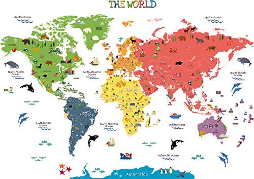 HomeEvolution Large Removable Educational World Map Peel and Stick Wall Stickers for Kids Nursery Playroom Wall Arts Décor…