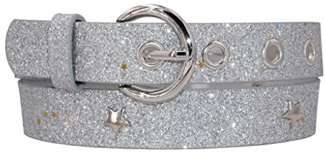 EANAGO Gürtel >SUPERSTAR< für Kinder (6-15 Jahre, Taillenumfang 57-72 cm, Gürtelmaß 65 cm) - moderner Glitzergürtel mt Sternnieten für Mädchen - Kindergürtel - Mädchengürtel