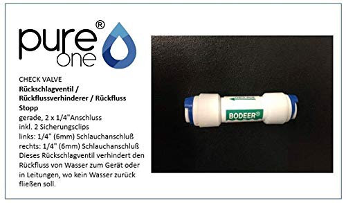 PureOne QF-20Y Quick-Fitting - 1/4 auf 1/4 Zoll | I-Form | Rückschlagventil, Rückflussverhinderer, Check-Valve