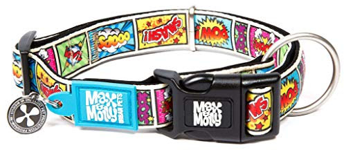 Max & Molly Gotcha! Hundehalsband Halsband Hund mit Smart ID, gepolstertes Neopren Halsband mit Design für kleine Hunde, wasserdicht, bequem, verstellbar, Comic, S