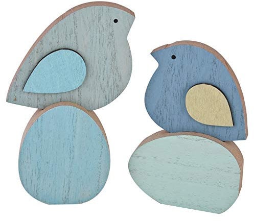 Dadeldo-Home Vogel Eggy 2er-Set Deko-Figur Holz 15cm Mint Tischdeko Dekoration