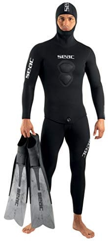 Seac Royal 5mm, muta in neoprene da 5 mm per apnea e pesca subacquea, salopette e giacca con cappuccio, nero, XXL