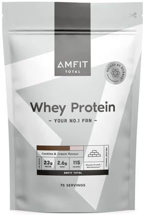 Marque Amazon - Amfit Nutrition Protéines en Poudre de Lactosérum (Whey), Cookies et Crème, 75 portions, 2.27 kg (Lot de 1)