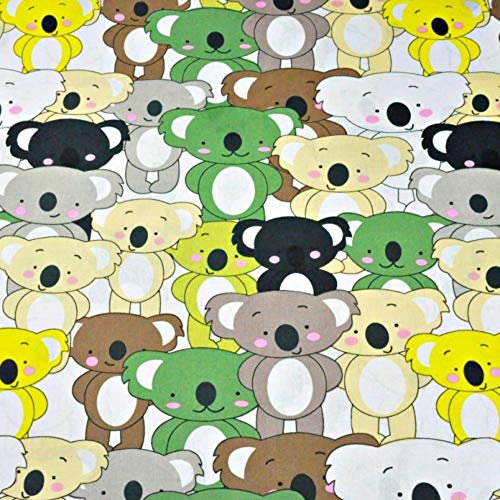 Pingianer 11,99€/m Koala 100% Baumwolle Baumwollstoff Kinder Meterware Handwerken Nähen Stoff (Hase Mond Herz Weiß) (Koala Grün Gelb Schwarz, 100x160cm (11,99€/m))
