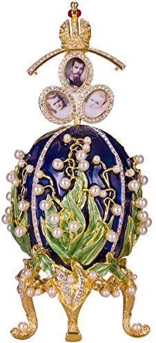 Danila-Souvenirs Huevo al Estilo Fabergé Lirios del Valle (Lilas del Valle) con Marcos de Fotos 19 cm Azul