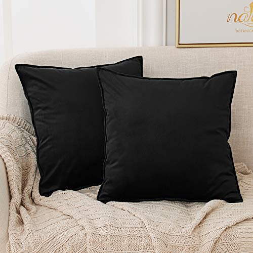 Deconovo Samt Sofakissenbezug Kissenbezug Kissenhülle mit Verstecktem Reißverschluss Indoor, 45x45 cm, Schwarz, 2er Set