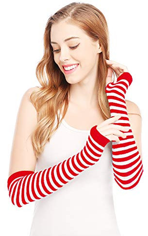 Bienvenu Fingerlose Handschuhe, Punk, Gothic, Rock, lange Armwärmer, rot / weiß, Einheitsgröße