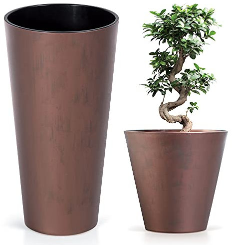 Corten Lot de 2 pots de fleurs en acier effet béton pour intérieur ou extérieur 25 cm de haut