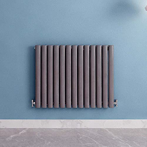 Acezanble∣Anthracite Radiators Single Oval Column Panel Horizontal 600mm Wide Low Radiator Centre Heating for Bathroom Kitchen Living Room Small Large Average