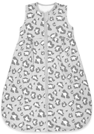 emma & noah Baby Schlafsack 1.0 TOG, Ganzjahres Schlafsack für den Frühling, Sommer und Herbst, 100% Bio-Baumwolle, OEKO-TEX Zertifiziert, Strampelsack für Neugeborene (Leo Grau, 110 cm)
