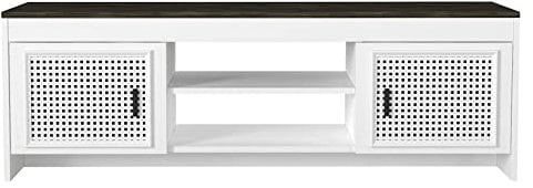 moebel17 6825 Done TV Lowboard Wohnwand Schrankwand Mediawand, Weiß dunkelblau/Dunkelbraun, Holz, mit Türen viel Stauraum, für Wohnzimmer, Designerstück,150 x 48,2 x 35 cm