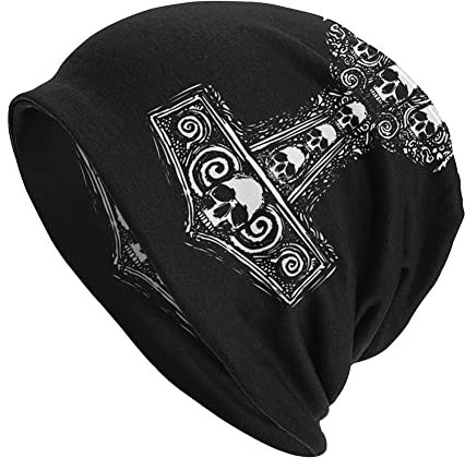 TQWSVUM Nordischer Mythos Odin Thors Hammer Viking Beanie Mütze for Herren, Double Layer Thin Bonnet Strumpfkappe, Outdoor Vintage Casual Cool Soft Slouchy Cap Headwear