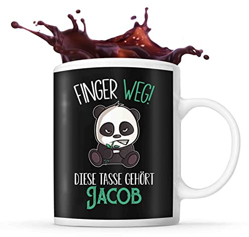 Tasse Jacob | Finger Weg! Diese Tasse gehört | Vorname Panda Tasse mit Spruch lustig Fun Tasse Geschenkidee fürs Büro zum Geburtstag Jubiläum Kaffeetasse Bürotasse