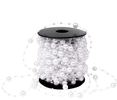 LOAVER 98.5 Feet Christmas Bead Garland Strands Plastic Pearl Strands Chain for Christmas Tree Decoration DIY Wedding Craft, White