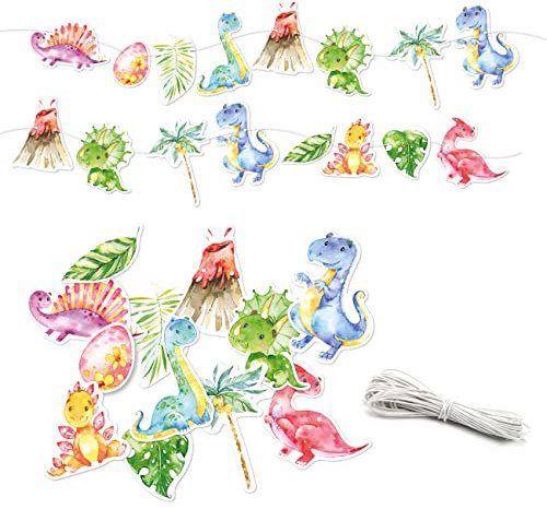 Papierdrachen Girlande Geburtstag - Dino - Deko für Kindergeburtstag - 10 m Partygirlande für Deine Feier - für Mädchen und Jungen - Party Deko Geburtstagsdeko Set 4