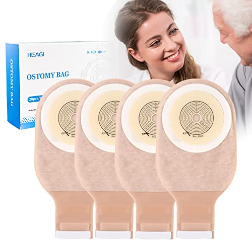 20 Pack Colostomy Bags, One Piece Ostomy Bag Ostomy Supplies, 15mm-60mm Cut-to-Fit Drainable Pouches with Closure for Ileostomy Stoma Care