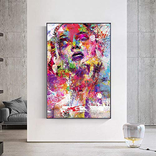 KADING Abstrakte Graffiti Bunte Schönheit Kunstposter und Drucke Leinwand Gemälde Wandkunst Bilder für Wohnzimmer Dekor Artwork 30x55cm(12x22in) Innenrahmen